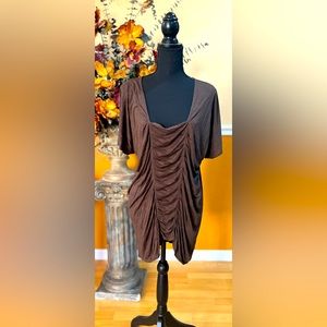 Studio M Chocolate Brown Ruched Mini Dress, Size Small